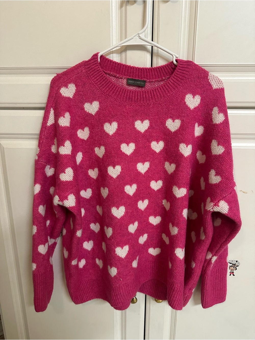 Vince Camuto Hot Pink Sweater with White Heart Print